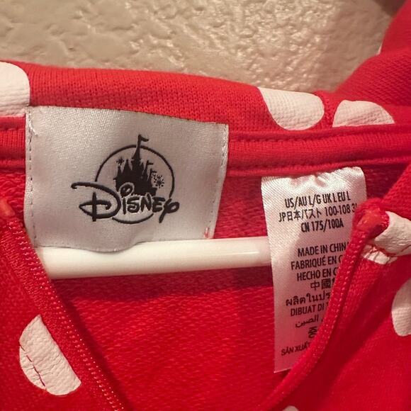 NWOT Disney Parks Minnie Mouse Red and White Polka Dot Full Zip Jacket Hoodie L - Picture 4 of 5